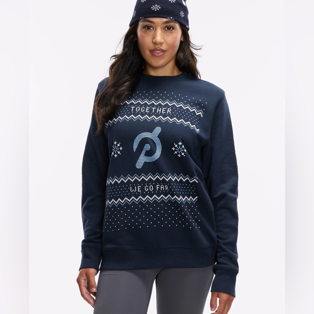 NWT$78 Peloton sz M Holiday Fair Isle Crewneck Sweatshirt Navy Unisex